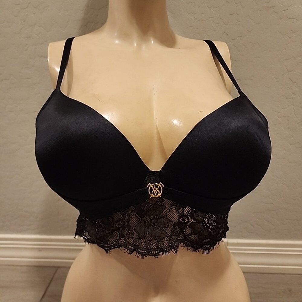 Victoria's Secret Black Lace Longline Push-Up Bra